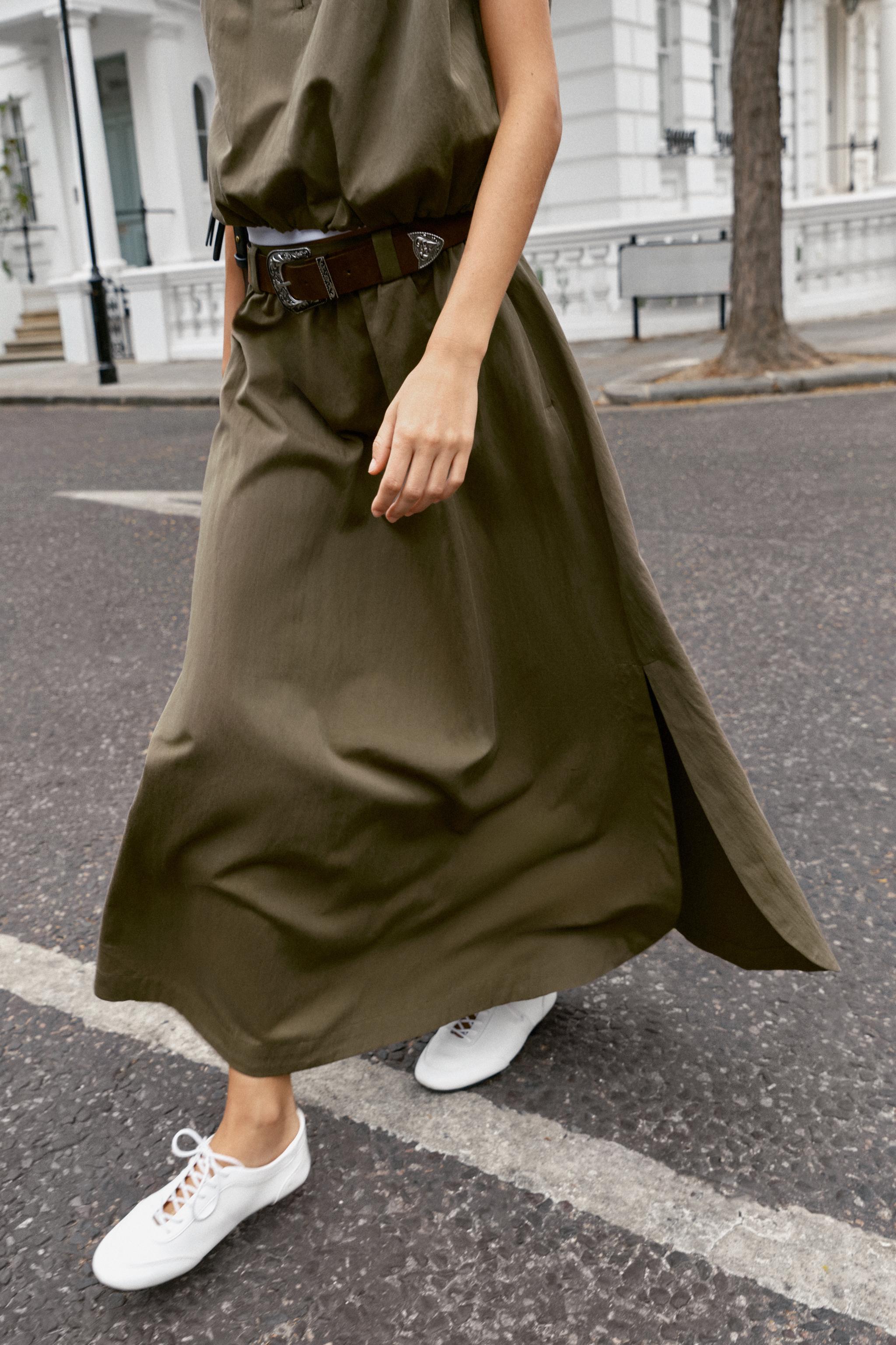 JUPE CAPE MI-LONGUE AVEC CEINTURE